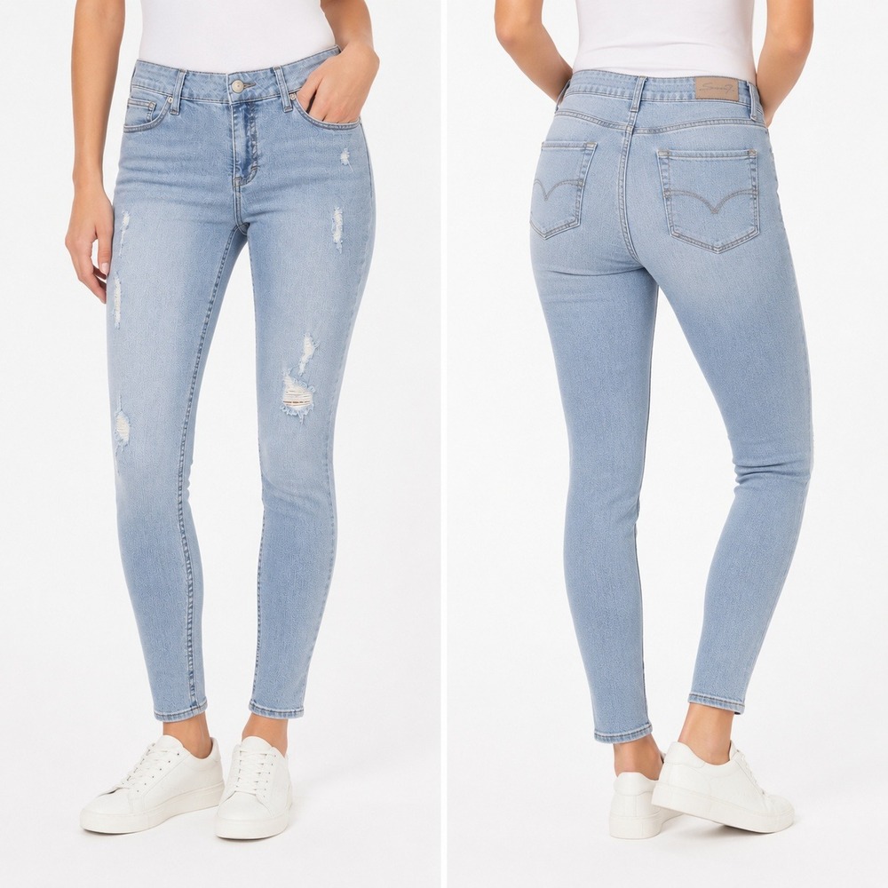 Seven7 Tummy Less Skinny Jeans‎ Womens 12 Light Blue Distressed Amsterdam Wash